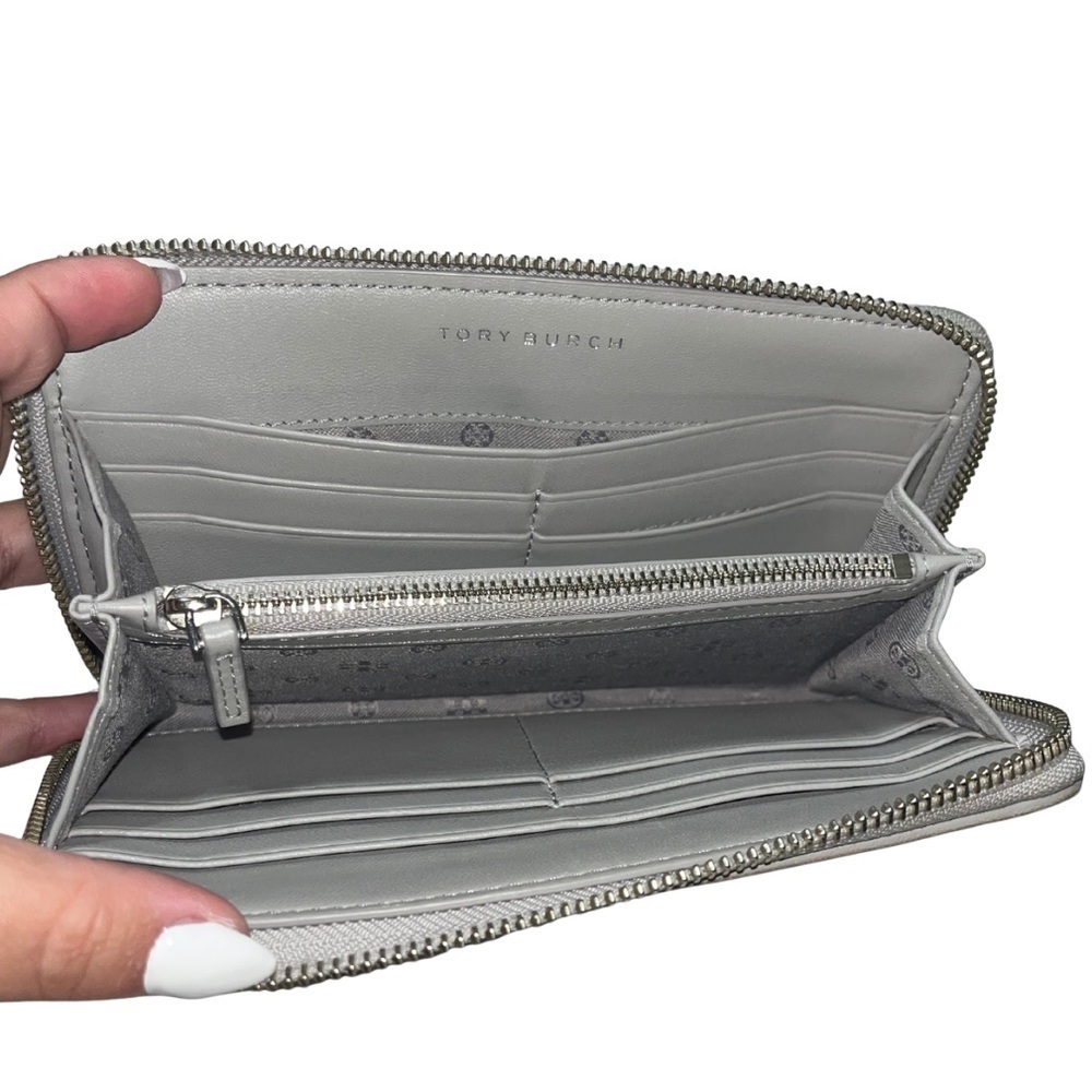 Tory Burch Alexa Zip Continental Wallet Grey Quilted Leather - Picture 16 of 16